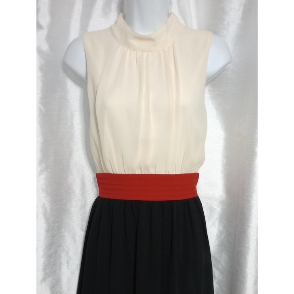 Classy FERVOUR Black Red Ivory Party Dress w pearl buttons - Picture 9 of 9